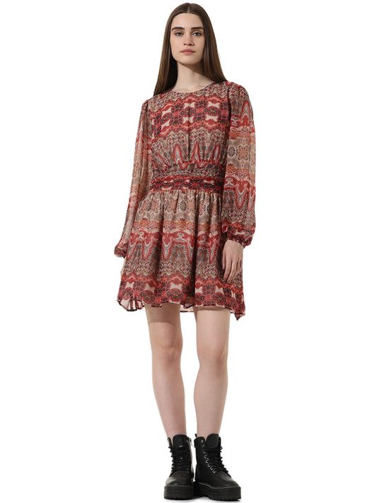 ONLY Women Printed Polyester Above Knee Brown A-line Dress