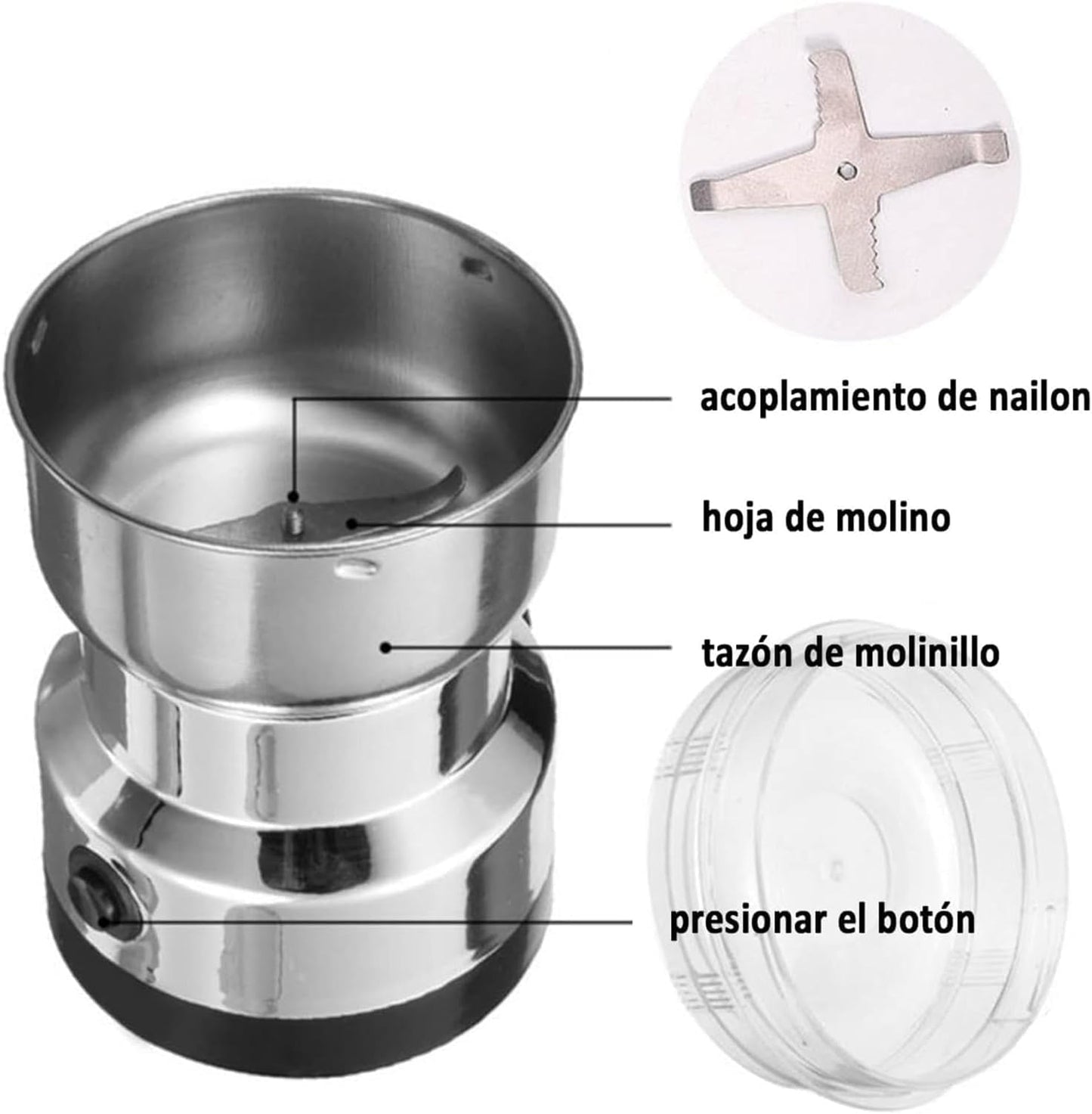Hempi Homes Nima Stainless Steel Multifunctional Electric Grinder & Coffee Maker - Mini Spice, Coffee, and Masala Grinder for Beans, Nuts, and Grains - Household Mixer Grinder (Silver)
