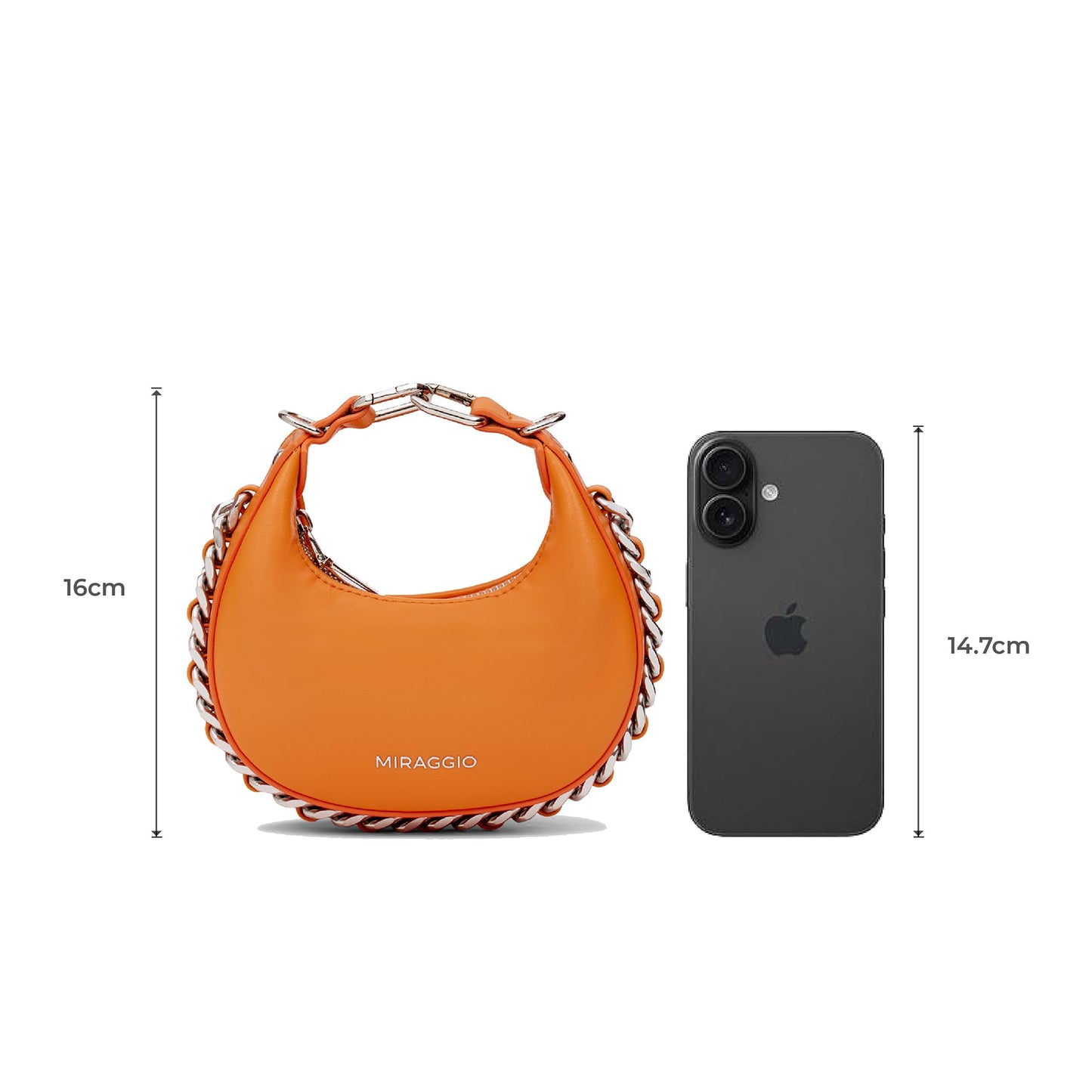 Miraggio Women Eve Mini Bag With Adjustable & Detachable Crossbody Sling Strap | Top Handle Half Moon Bag | Gift, Orange