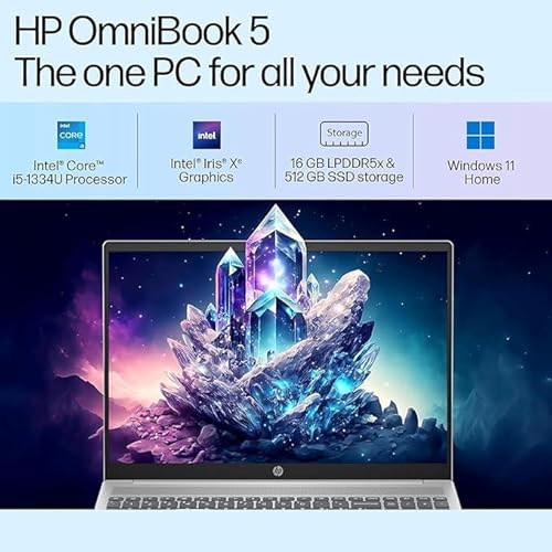 HP OmniBook 5 (Previously Pavilion),13th Gen Intel Core i5 1334U (16GB LPDDR5X,512GB SSD) 2K, WUXGA,IPS,300 nits,16''/40.6cm Touchscreen, Win11, M365, Office24, Silver,1.79kg,ba1789TU,IR Camera Laptop