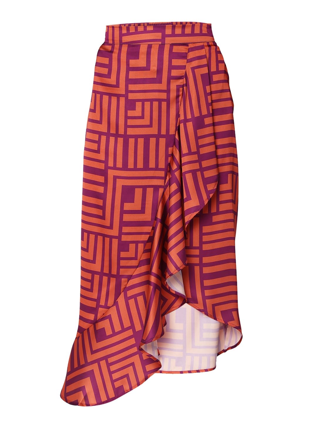 VERO MODA Women Printed Polyester Flared Midi Orange Skirt