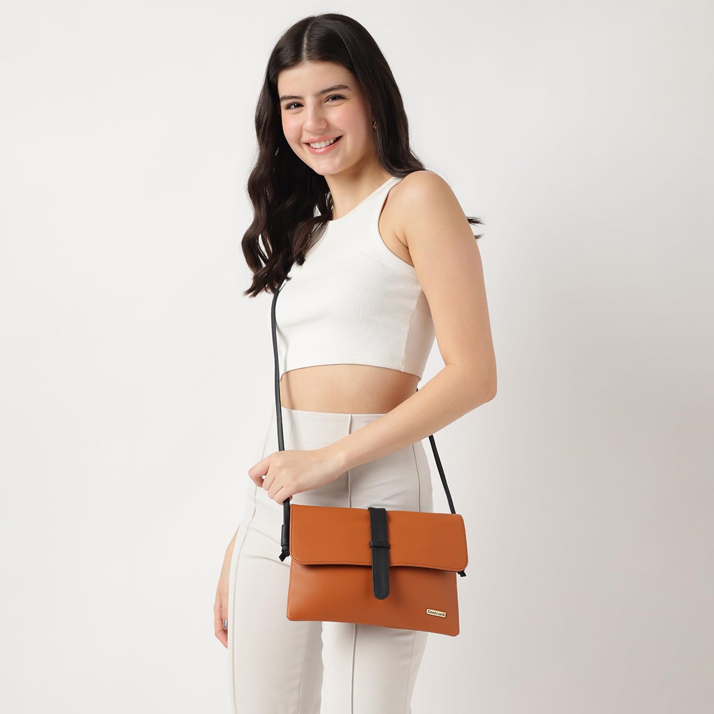 Fastrack Women Flap Buckle Sling Bag with Secure Buckle Closure - Stylish Flap-Over Crossbody for Everyday Use, Brown