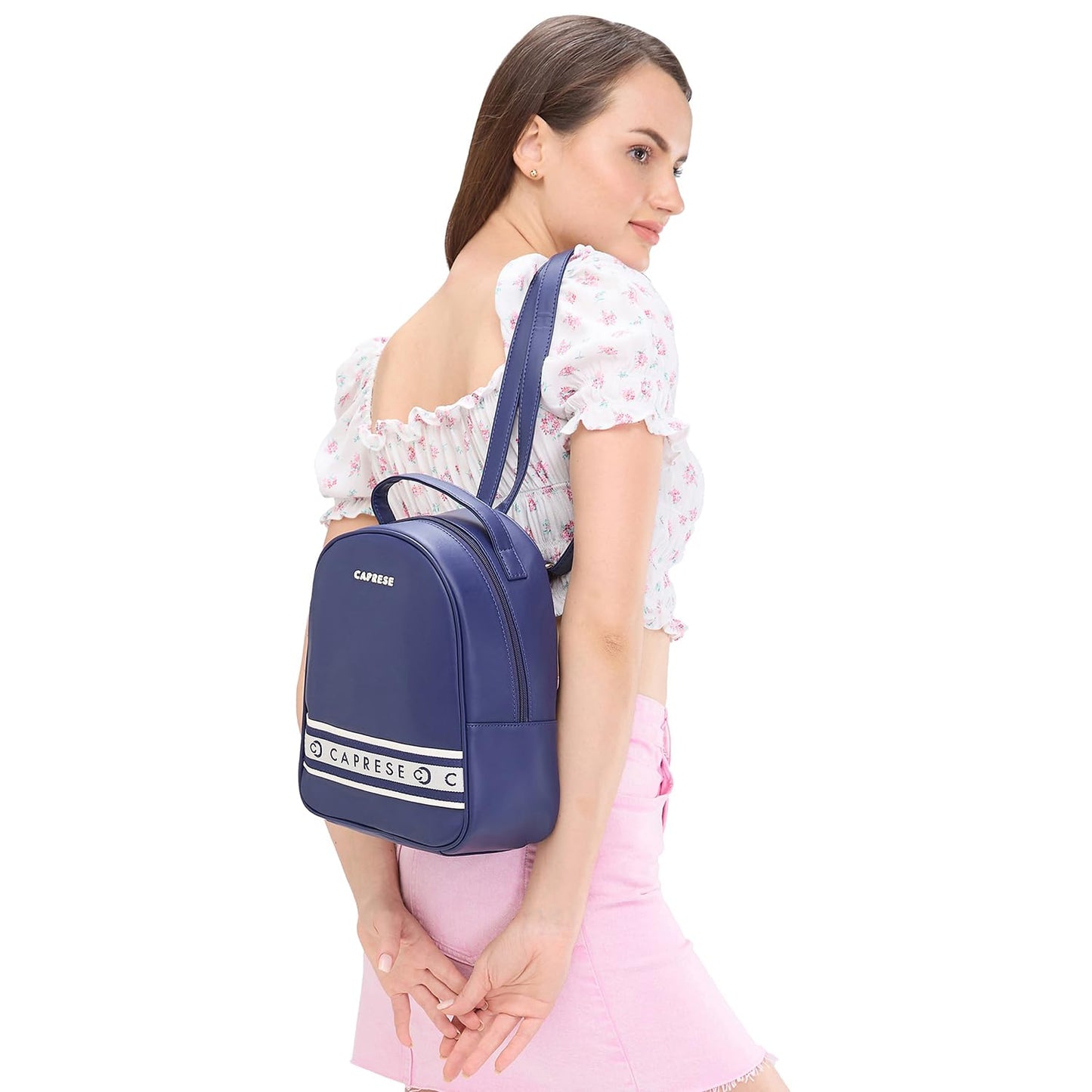 Caprese Trinity Fashion Backpack Medium Navy Solid Women's Bag