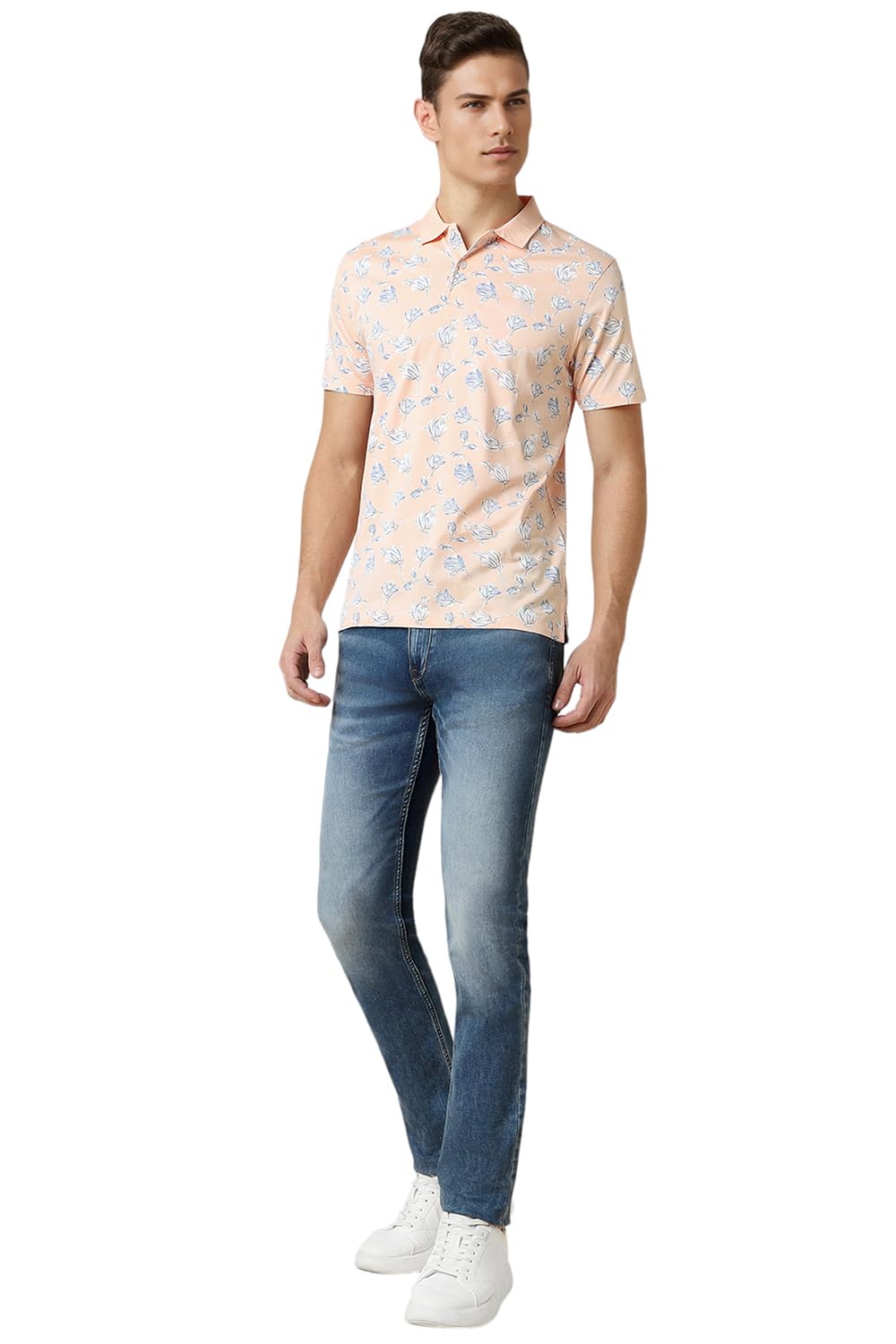 Allen Solly Men Peach Print Polo Neck T-Shirt