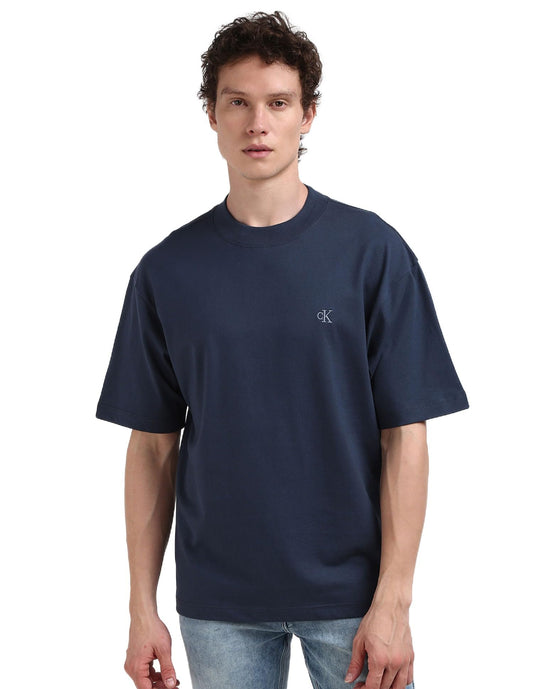 Calvin Klein Jeans Men Blue Solid Round Neck Short Sleeves T-Shirt