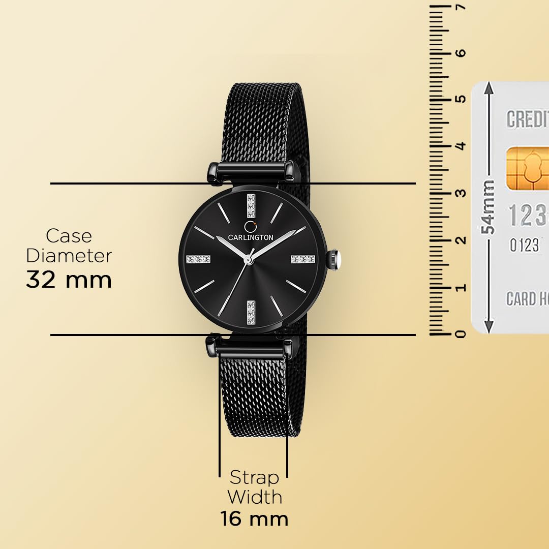 Carlington Metal Analog Dial Women & Girl's Watch With Black Dial and Band