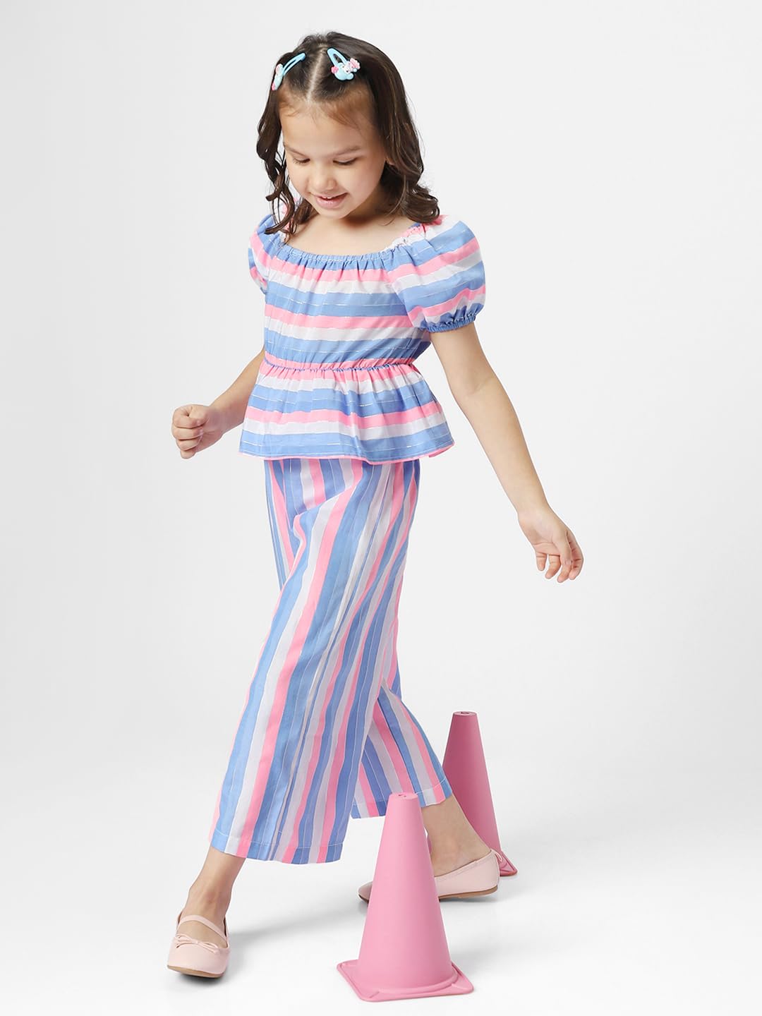 Nauti nati Girls' Striped Cotton Top and Bottom Combo