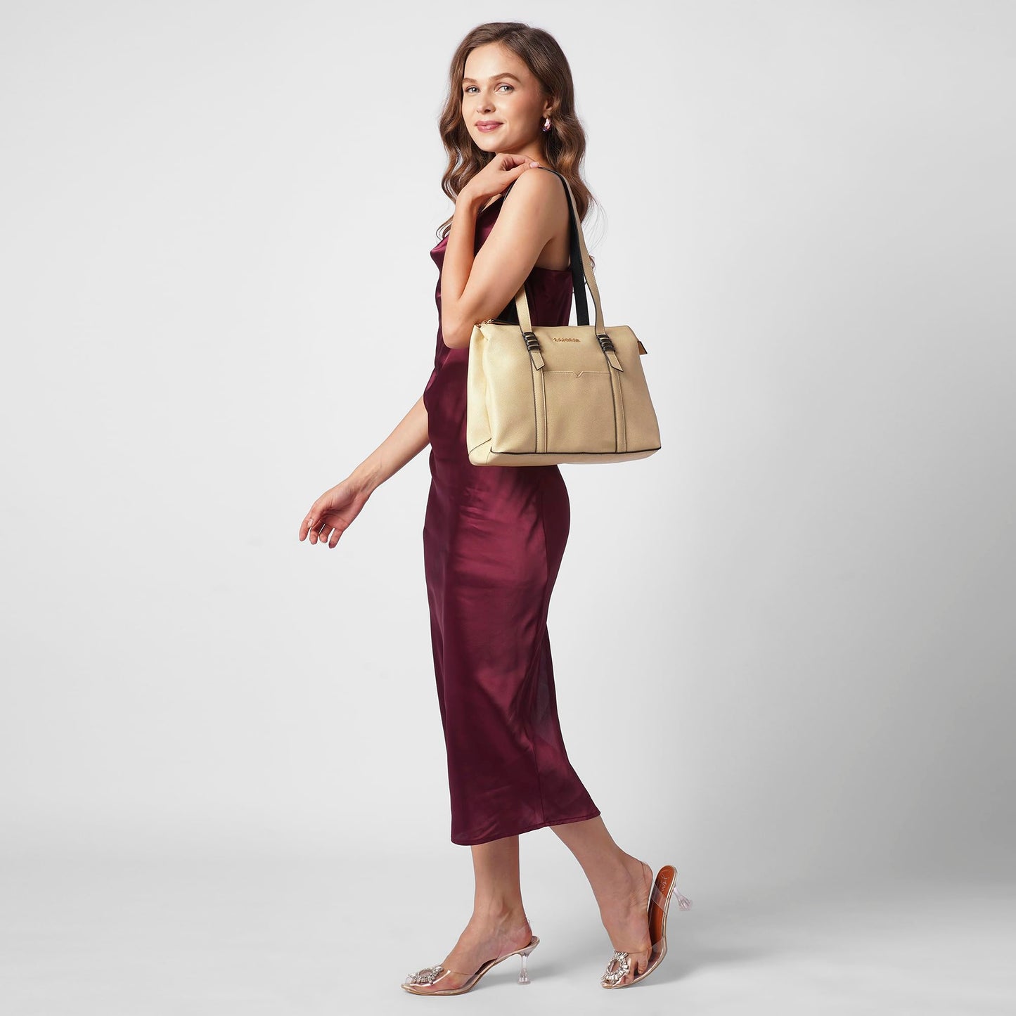 Caprese Roma Tote Medium Beige Bag for Women|Stylish, Durable, Multi-Compartment Design for Work, Travel, Shopping |Comfortable Straps Shoulder Bag, Ideal for Laptop & Essentials