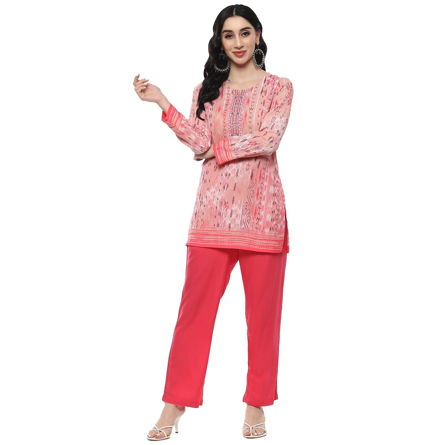 BIBA Women Printed Straight Mix and Match(Crepe KURTI20370_Pink_34)