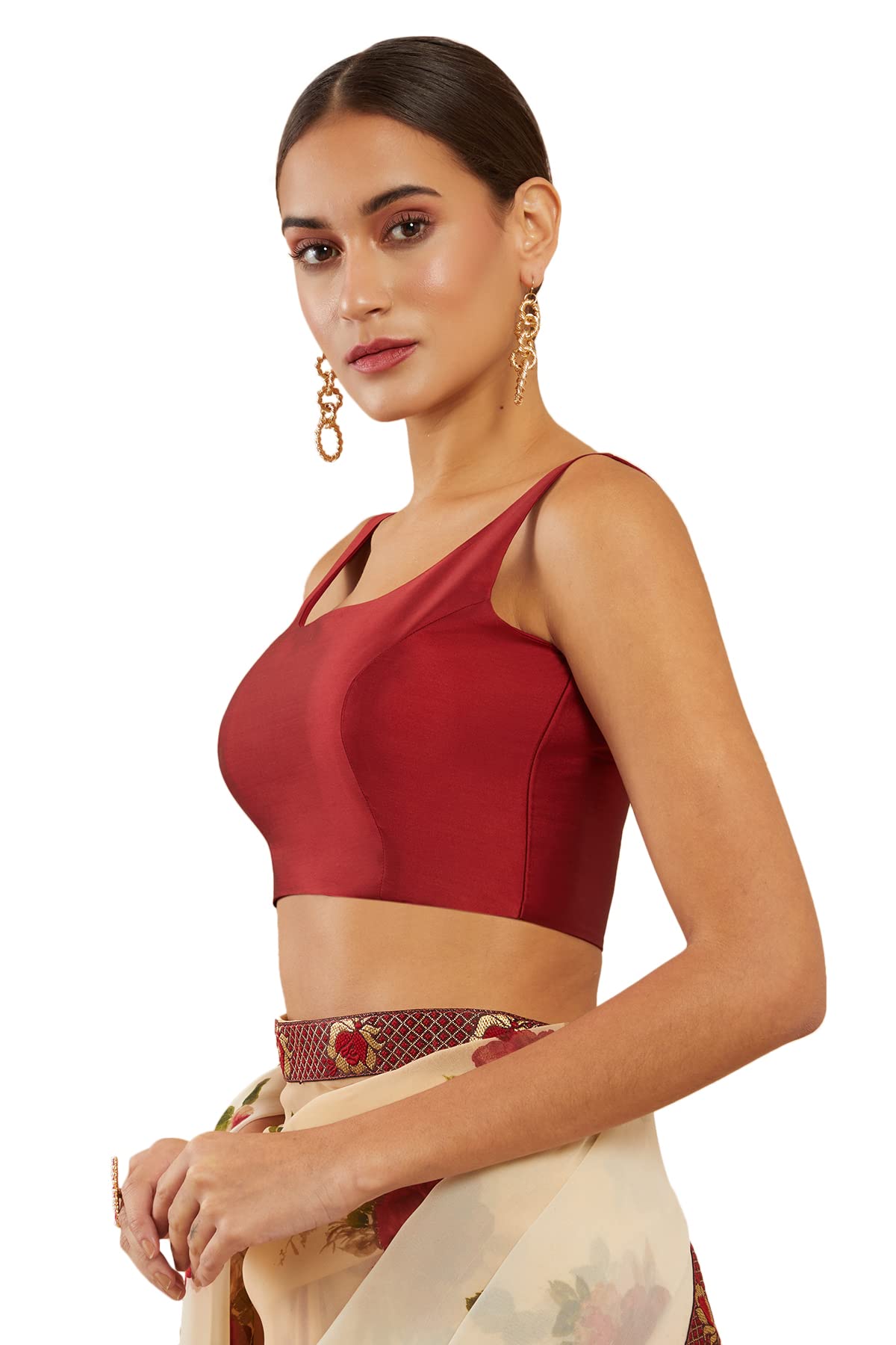 Soch Maroon Spaghetti Solid U-Neck Sleeveless Blouse - 36