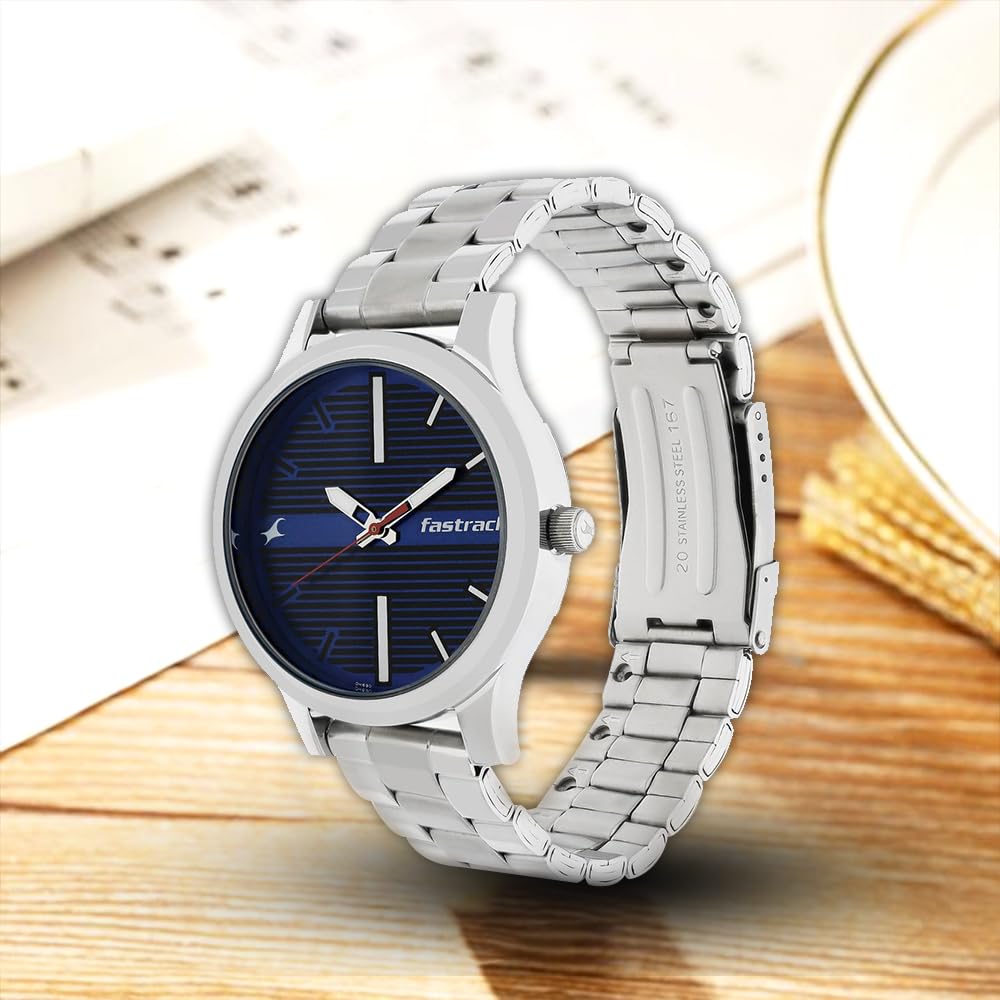 Fastrack Fundamentals Analog Stainless Steel Blue Dial Silver Band Men's Watch-NN38051SM03/NR38051SM03