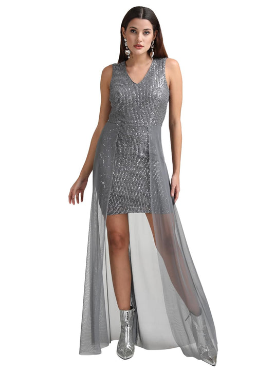 Kazo Women's Polyester Blend Modern Maxi Dress (124674_Grey