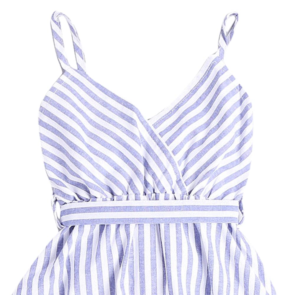 Hopscotch Girls Sleeveless Stripe Print Casual Dress In Blue Color for Ages 2-3 Years
