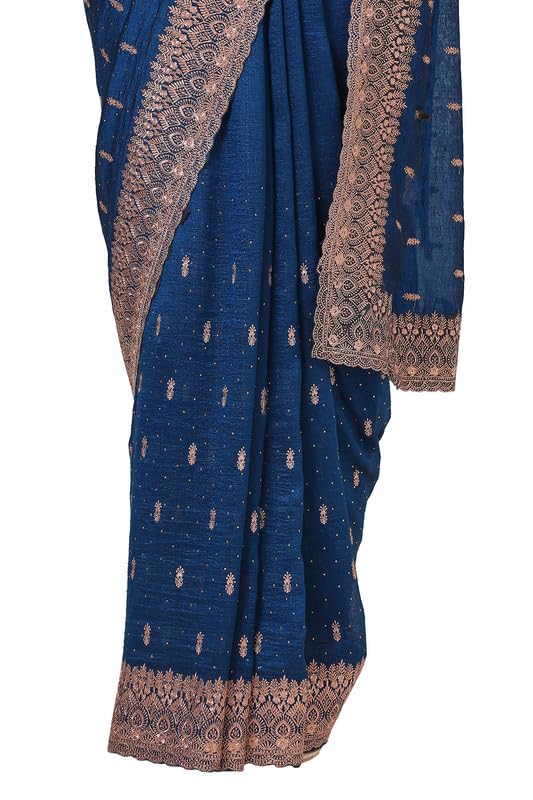 Soch Womens Blue Tussar Zari Embroidered Saree With Stone Work