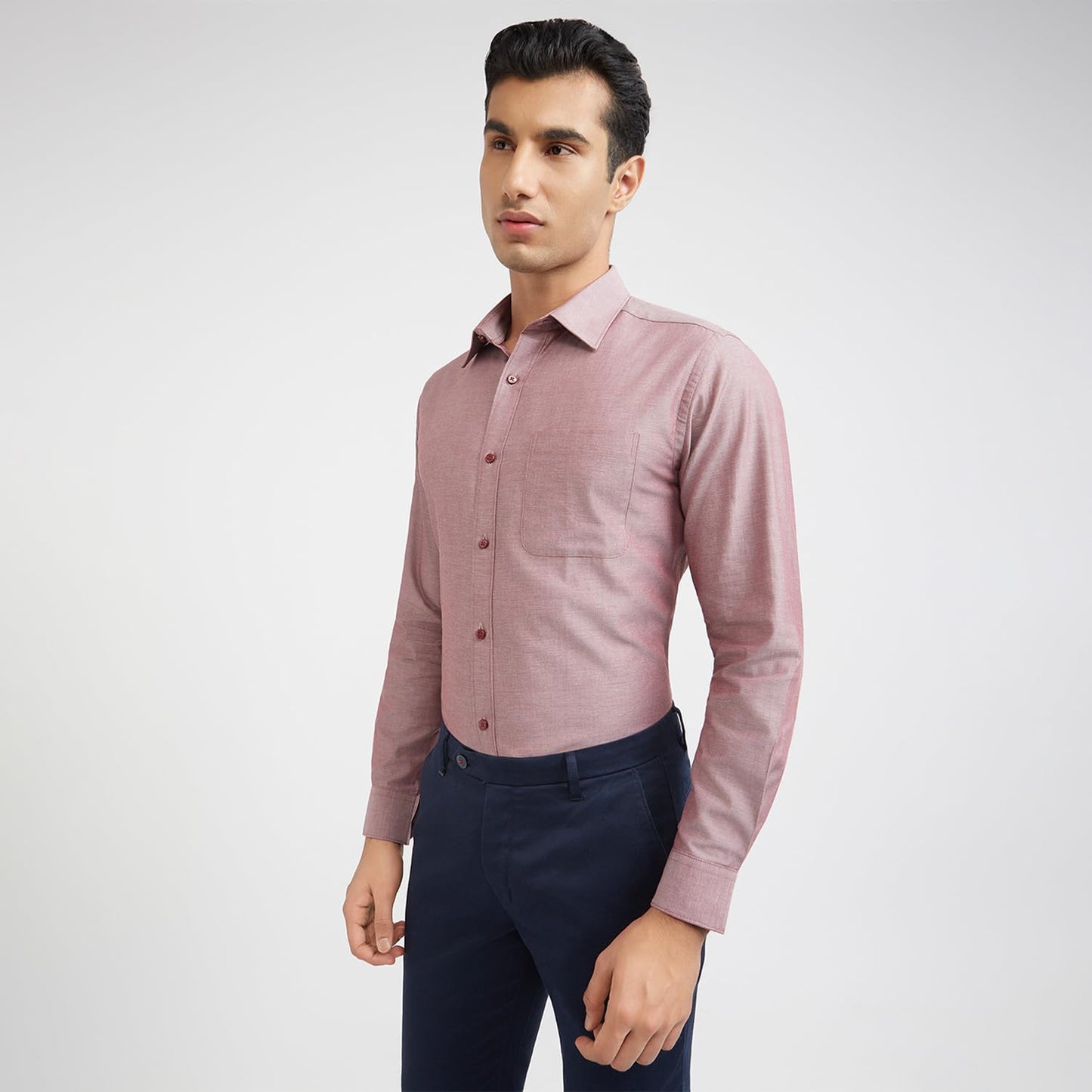 Raymond Men Slim Fit Solid Pattern Pure Cotton Semi Cutaway Collar Full Sleeve Formal Shirt (Size: 39)-RMSX12950-R6 Red