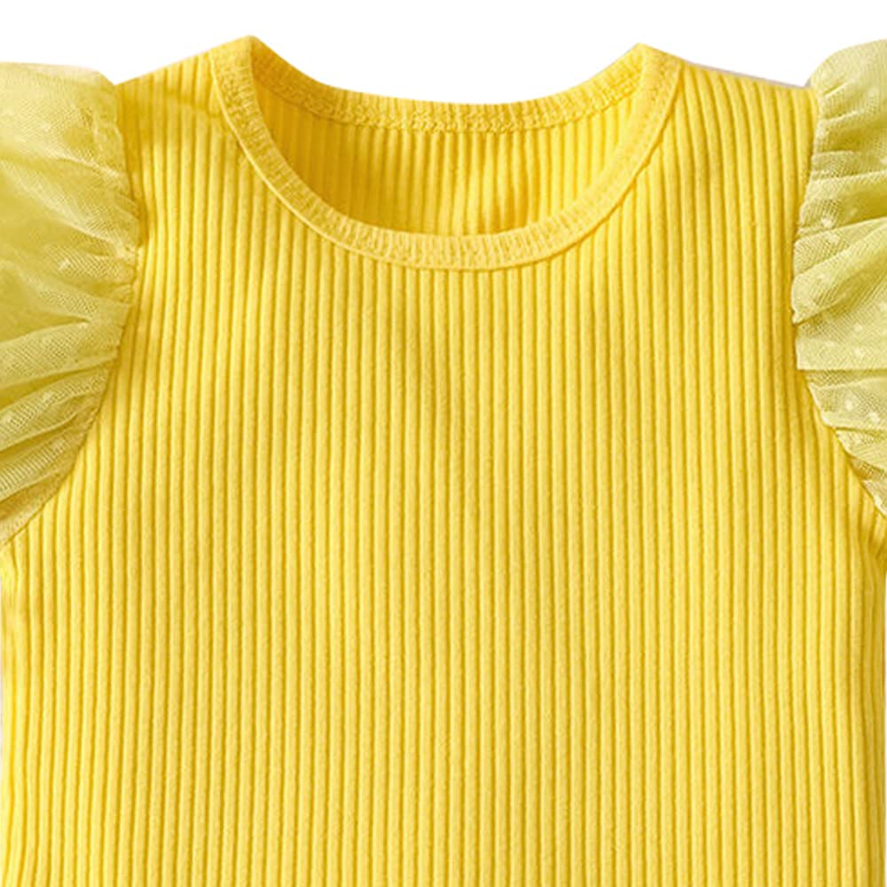Hopscotch Girls Cotton, Elastane Solid T-shirt And Short Set in Yellow Color For Ages 2-3 Years (XIQ-4185374)