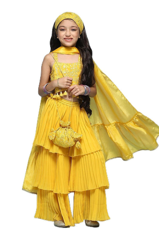 BIBA Polyester Girls Solid; Embroidred Short Kurta Set Kid(Kw5444_Yellow_11)