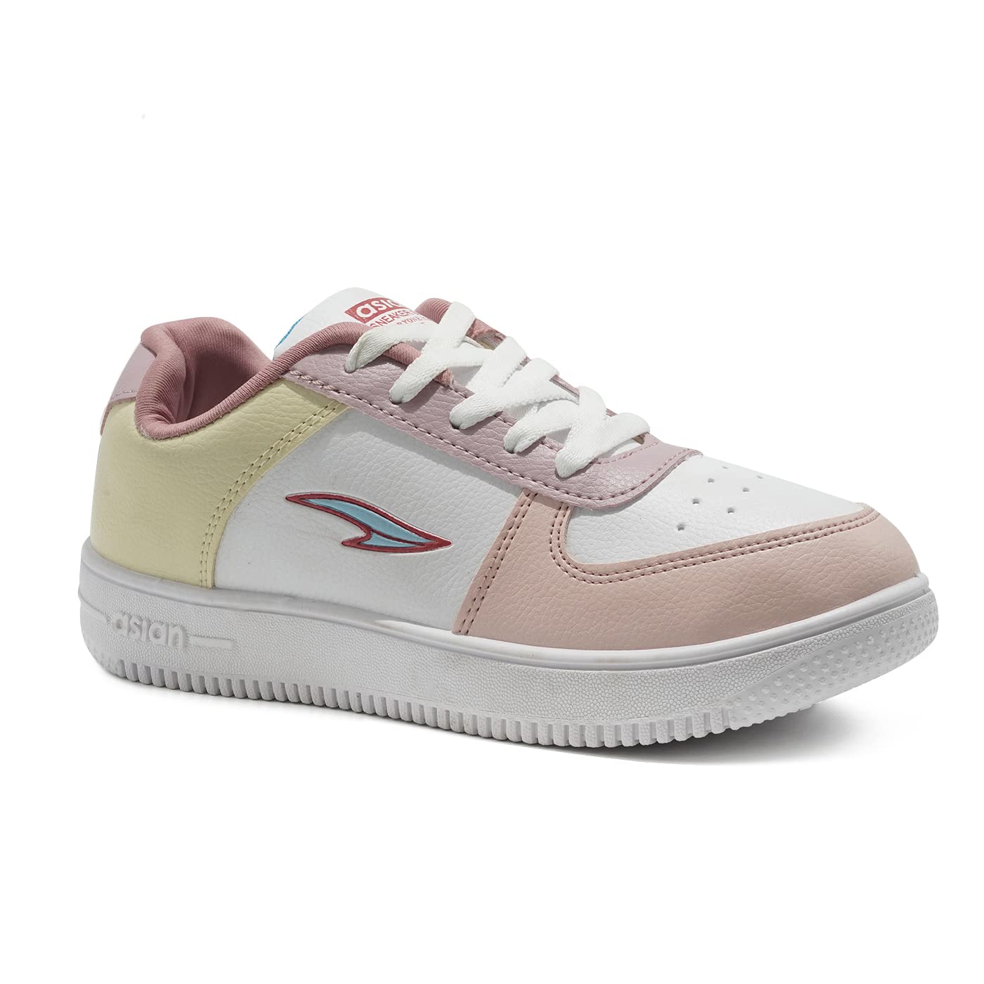 ASIAN Women's TRENDY-01 Casual Sneaker Shoes Lightweight Soft & Comfortable with Extra Cushion Lace-Up Shoes for Women's & Girl's (White Peach Yellow, Numeric_7)