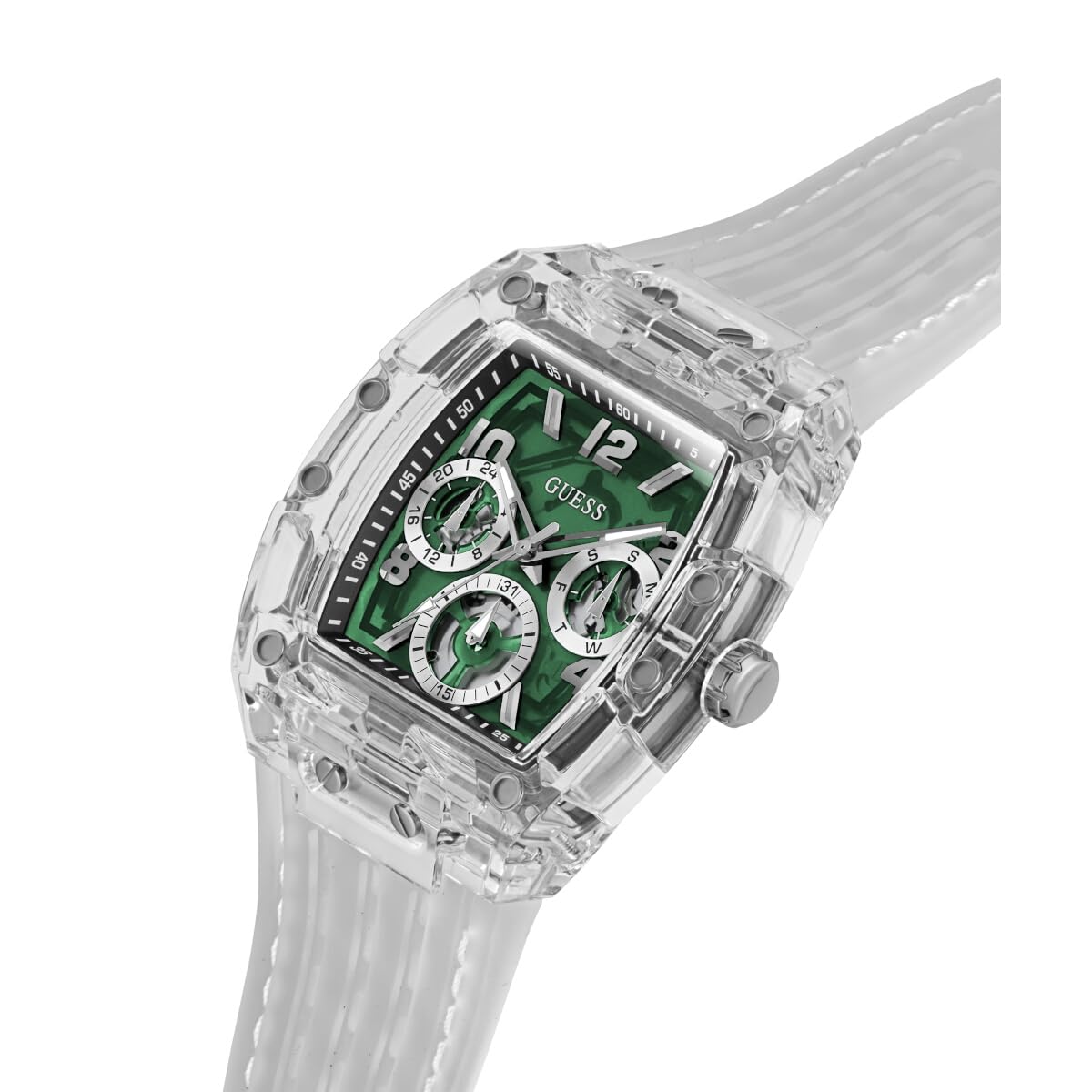 GUESS Phoenix Analog Watch Gw0499G8 Silicone Men Analog Watch, Green Dial, Silver Band