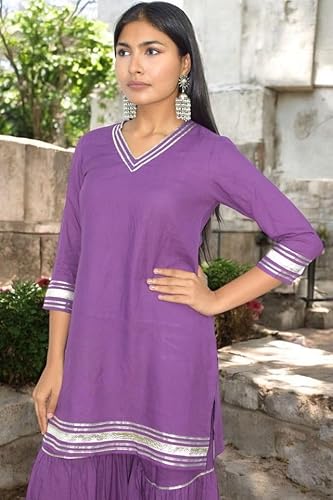 JAIPUR HAND BLOCK Women's Sharara Salwar Suit Set Navratri Diwali Karwa chauth (Purple, XXL) S114