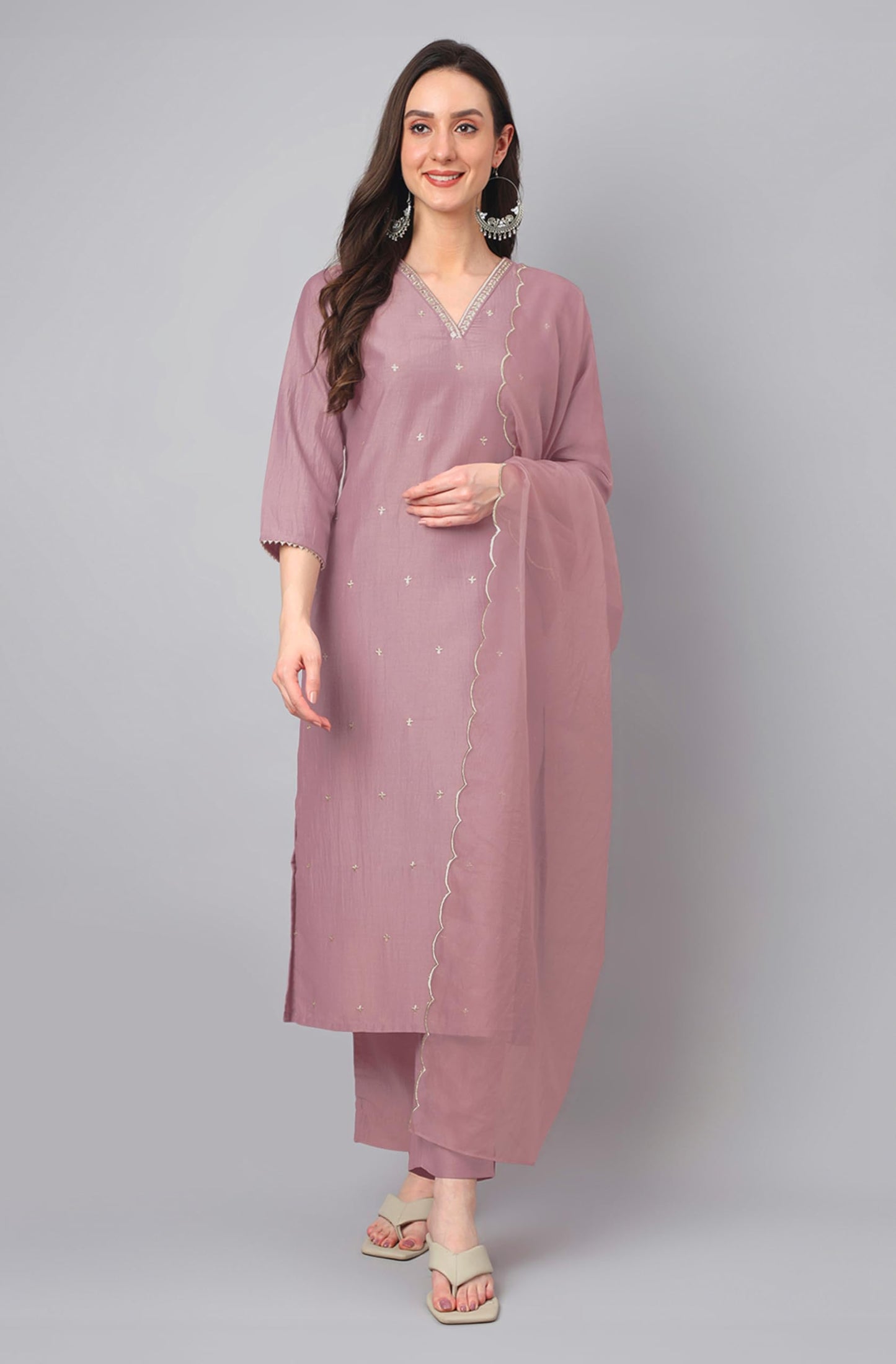 Janasya Women Mauve N/A Printed - Kurta with Pant & Dupatta Latest Style