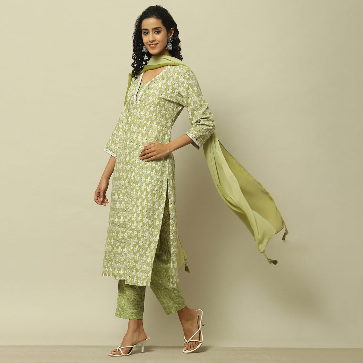 Rangriti Women Viscose Printed Straight Suit Set(SUMMERSETS19110_Green_L)