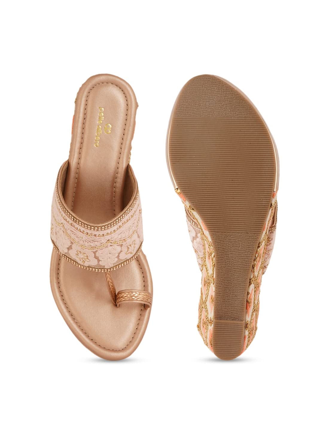 pelle albero Pink & Rose Gold Party Wedge Sandals PA-GF-42_SULTAN