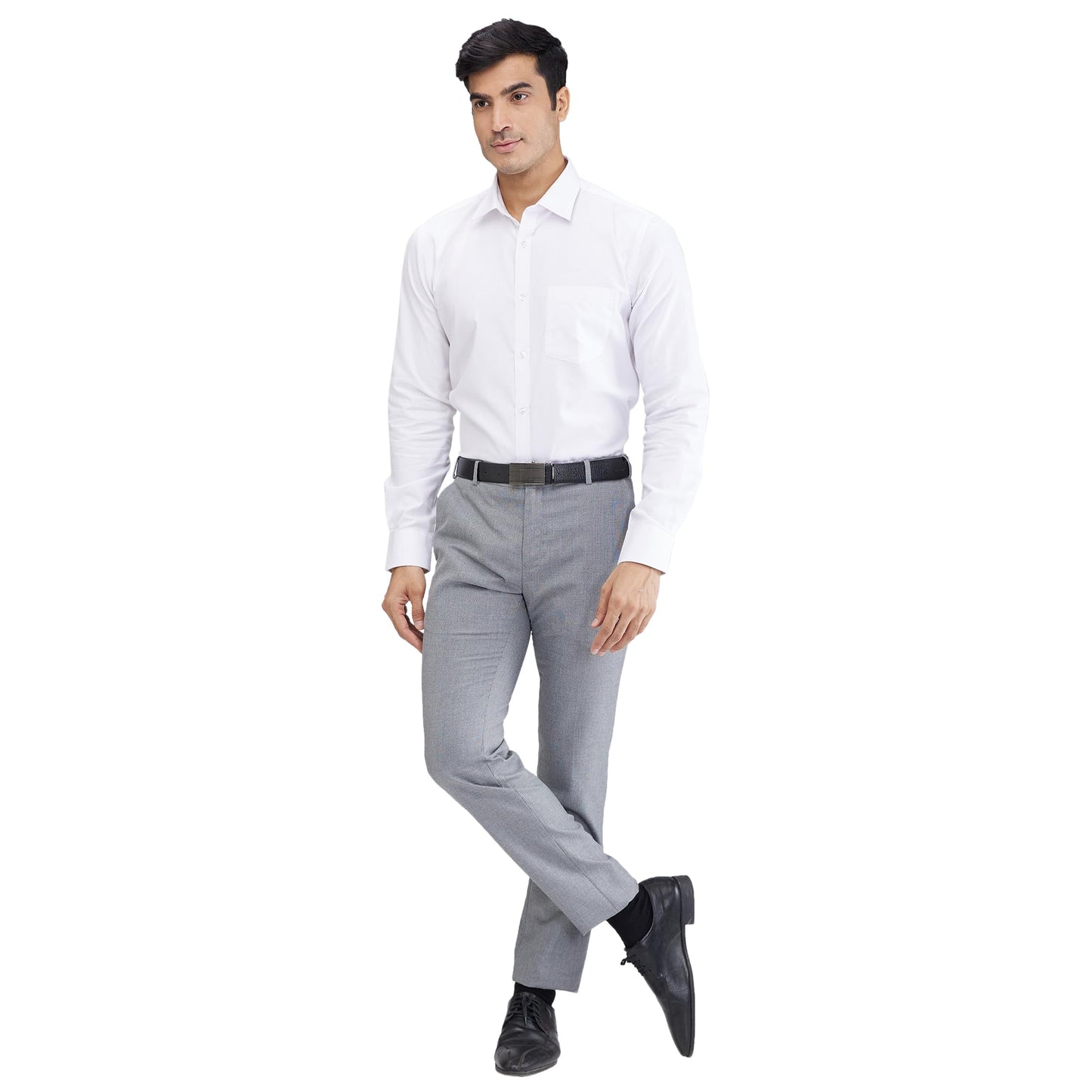 Raymond Men's Slim Fit Mid Rise Formal Trousers, Poly Viscose Blend, Structure Pattern, Flat Front | Dark Grey