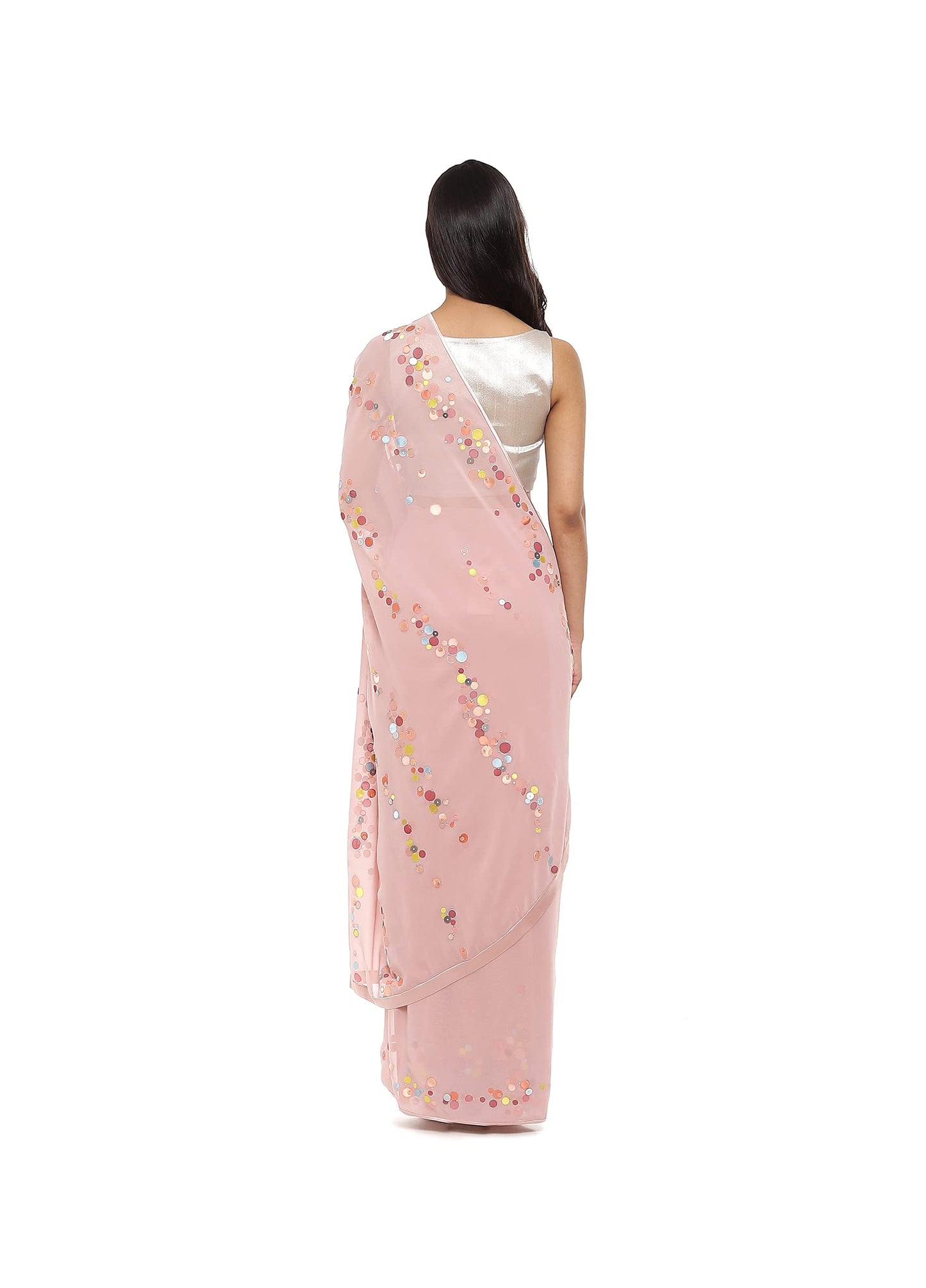 SATYAPAUL Women's Jamdani Silk Georgette Saree With Blouse Piece (8907544995477_Peach)