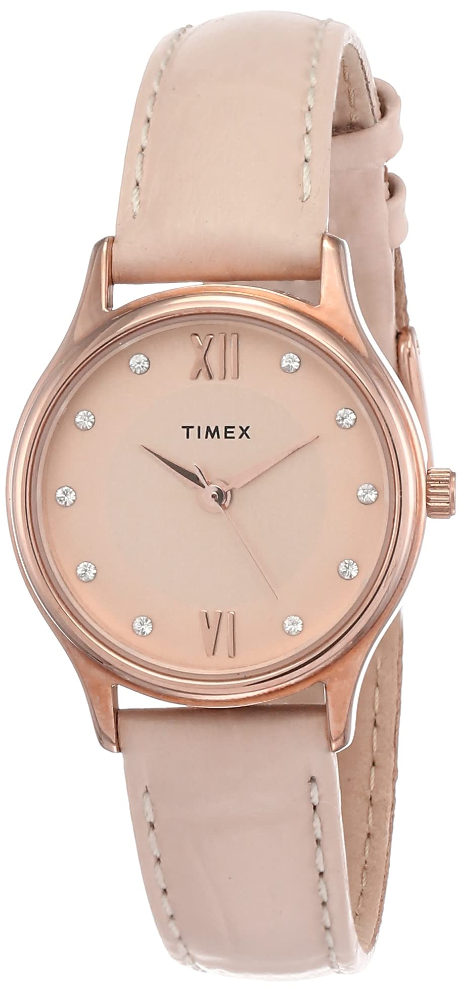 TIMEX Classics Analog Watch for Women with Rose Gold Round Dial & Pink Leather Strap Band Water Resistant Women's Wrist Watches - TW00ZR270E