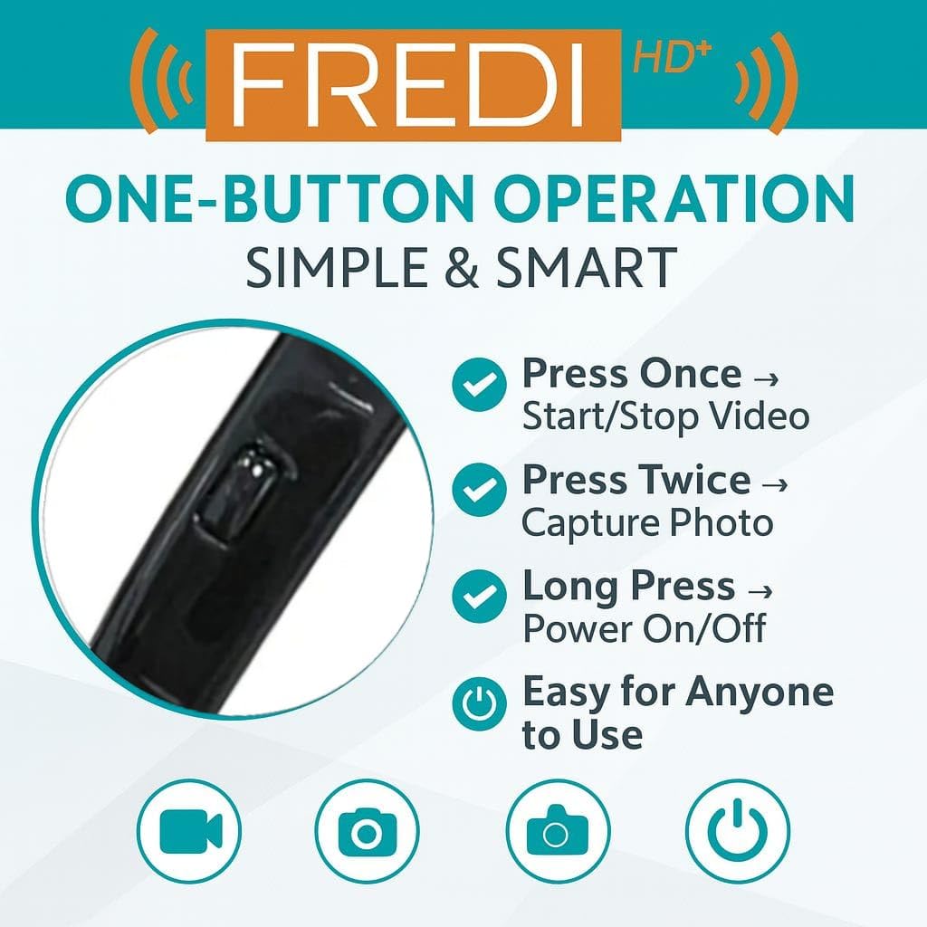 FREDI HD PLUS Smart Eyewear Camera with 1080p Video & Photo | Supports 64GB TF Card | USB Rechargeable Glasses Camera | Stylish Wearable for Office, Classroom, Outdoor & Travel Use