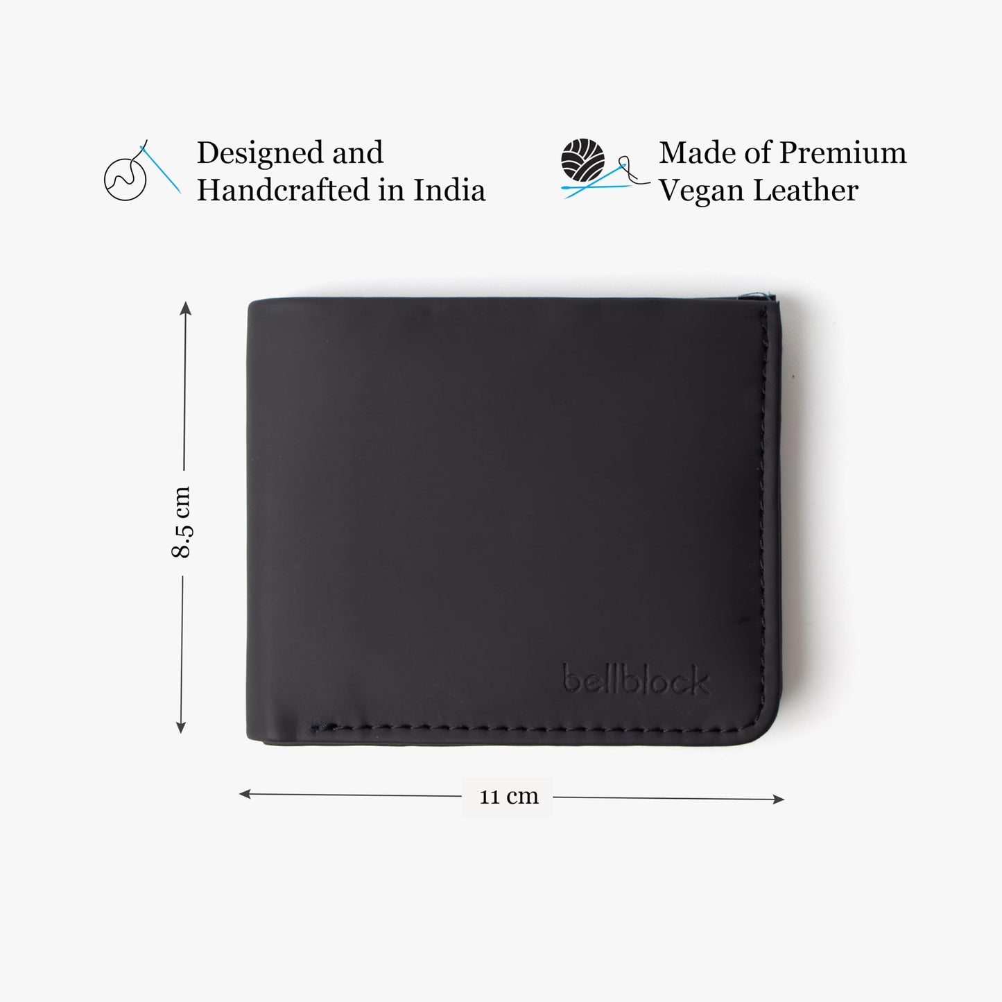 Bellblock Slim Sleeve Bifold Minimal Wallet for Men/Women | Slim Handcrafted Wallet | with Sim, Mobile Pin & Hidden Extra Card Slots | Vegan Leather | Black