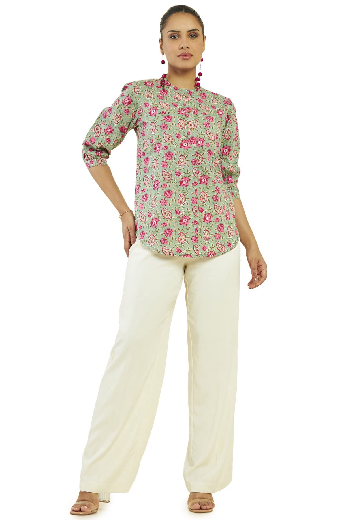 Soch Women Green Cotton Floral Tunic(8907715937039_Green_XL)