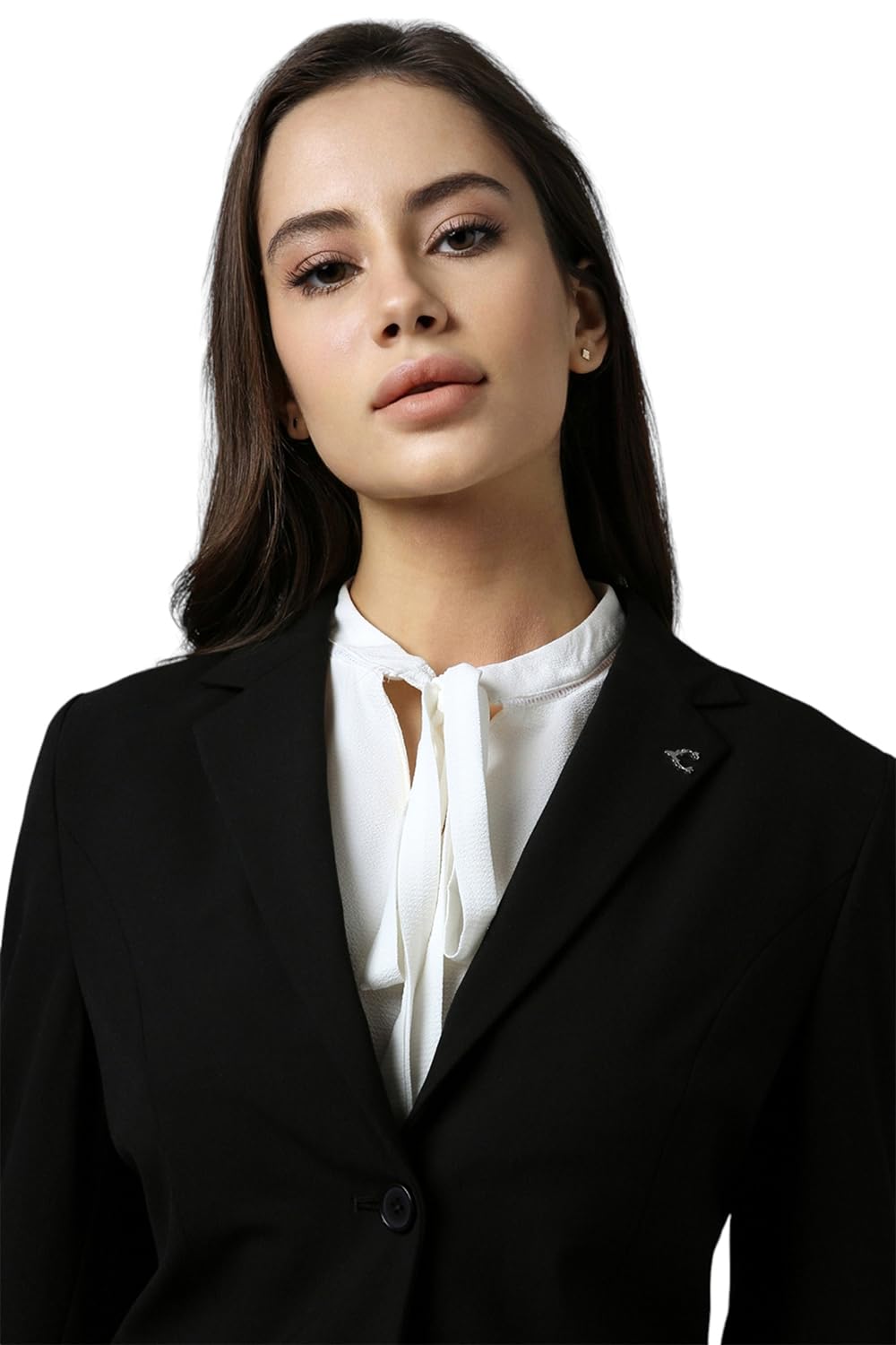 Allen Solly Women's A-Line Single Breasted Coat (AHBZCRGFA95441_Black