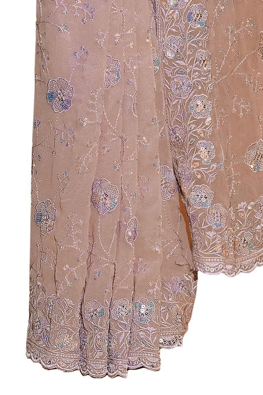 Soch Womens Lavender Georgette Embroidered Saree With Sequins Work
