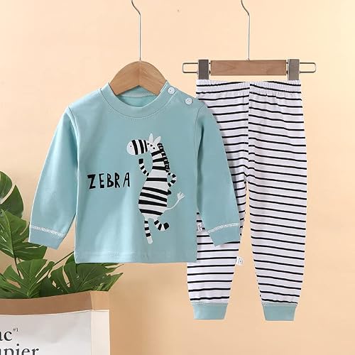 Bold N Elegant Cotton Full Sleeve Cute Cartoon Print T-Shirt & Pajama PJ Jogger Clothing Set for Infant Toddler Baby Boy Girl Kids (3-4 Years, Blue - Zebra)