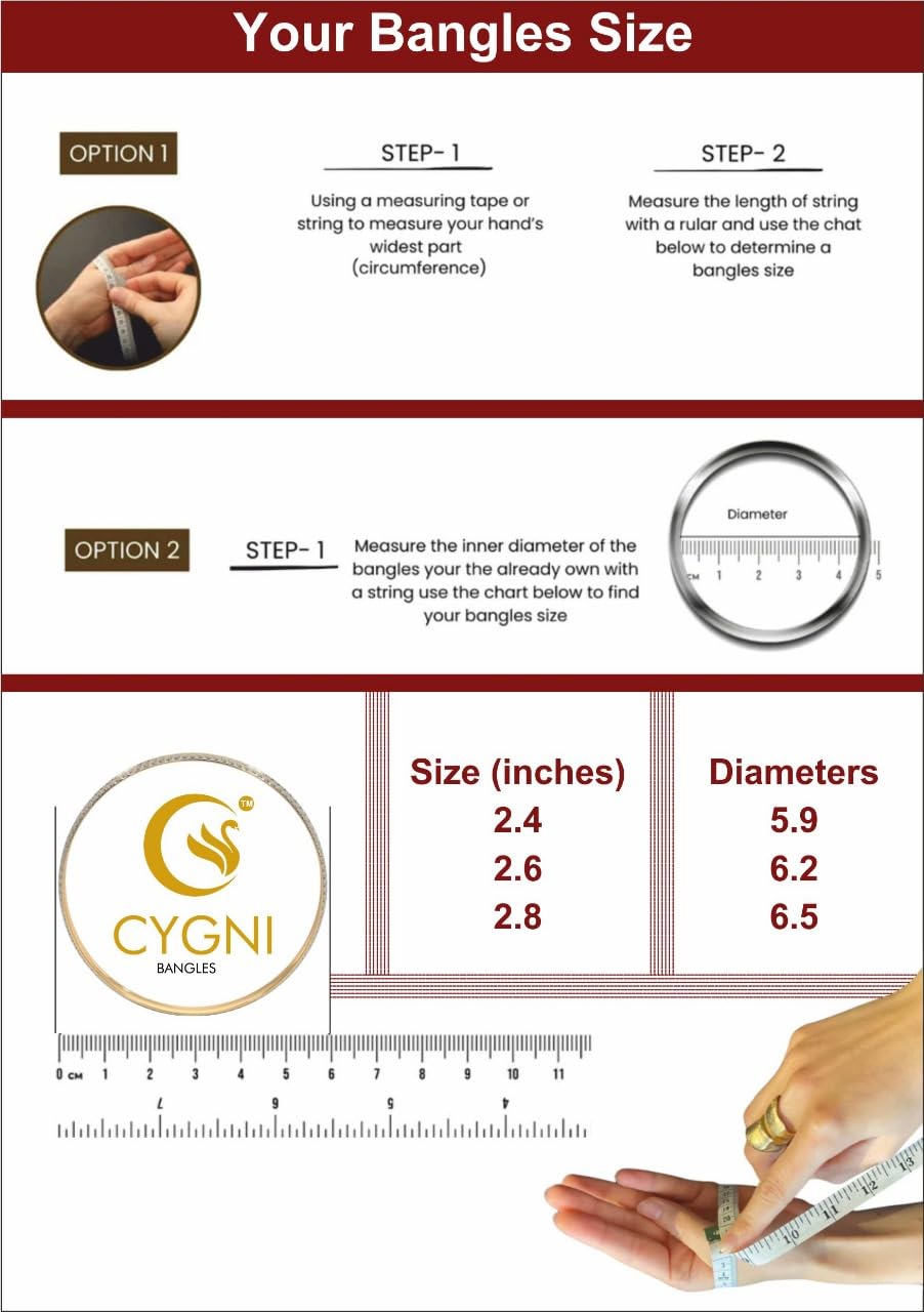 CYGNI BANGLES Elegant Gold-Plated Bangles for Women Traditional Design Jewelry (1 Pair)(F2-B-78-2.8)