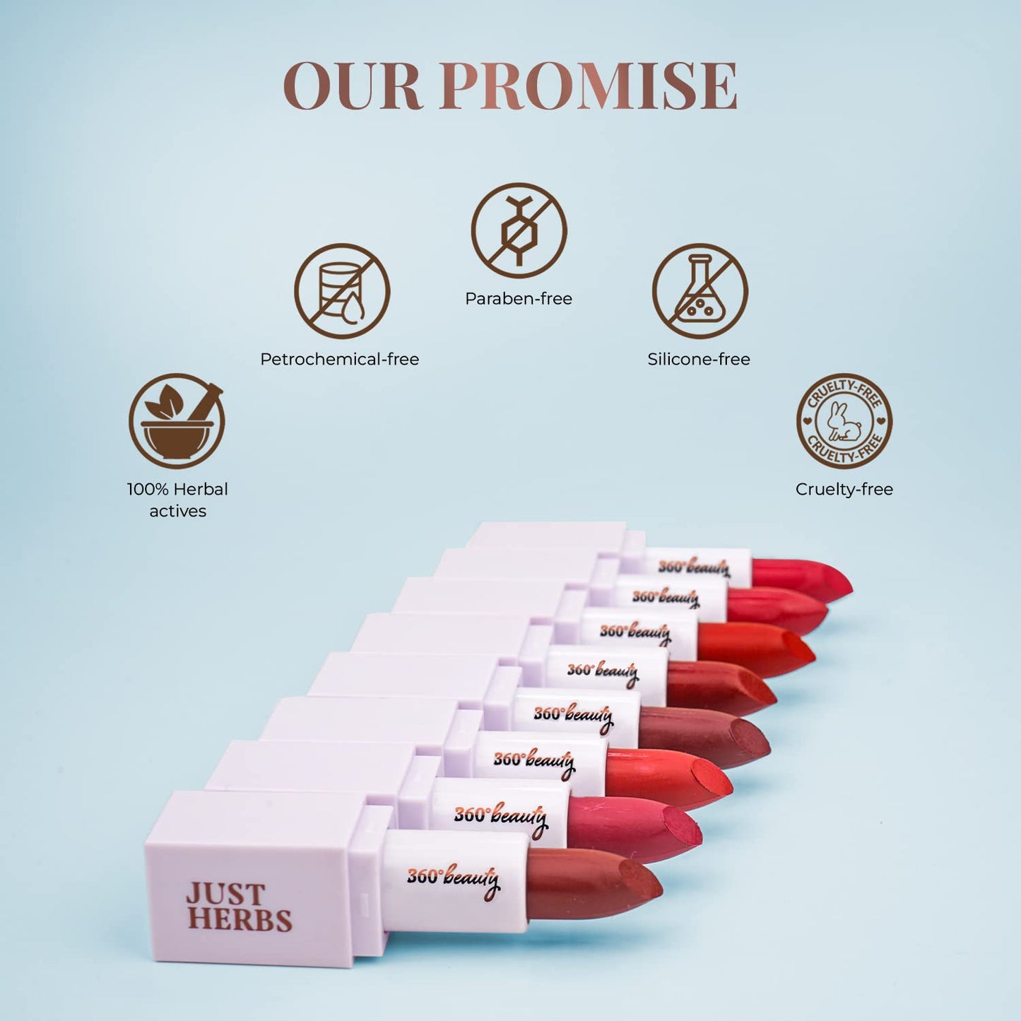 Just Herbs Ayurvedic Creamy Matte Half-Size Lipstick Kit - Peachy Pink, Burnt Red & Peachy Coral (1.8gm x 3)