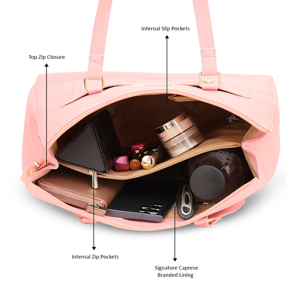 Caprese Ginty Satchel Bag, Medium | Stylish Solid Handbag for Women with Comfortable Flat Handles, Adjustable & Detachable Sling Strap | Secure Zip Closure | Perfect for Casual & Daily Use (Red)