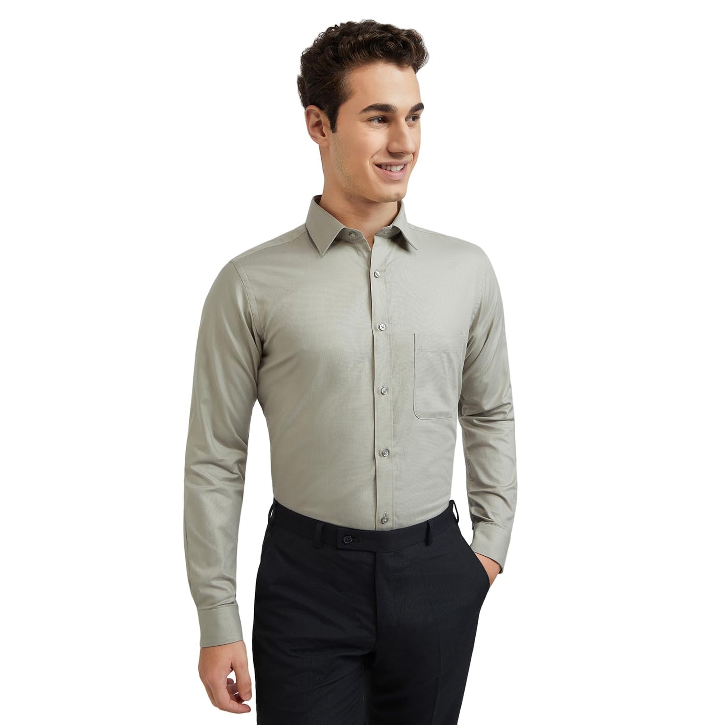 RAYMOND Men's Cotton Slim Shirt (RMSX12138-G3_Grey,42