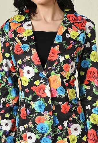 OFFICE PURPLE Women Printed Blazer Pant Set- Women's Casual Office Business 3-Piece Printed Suit, Single-Breastered Blazer Camisole and Pant Set (Multicolour, L)