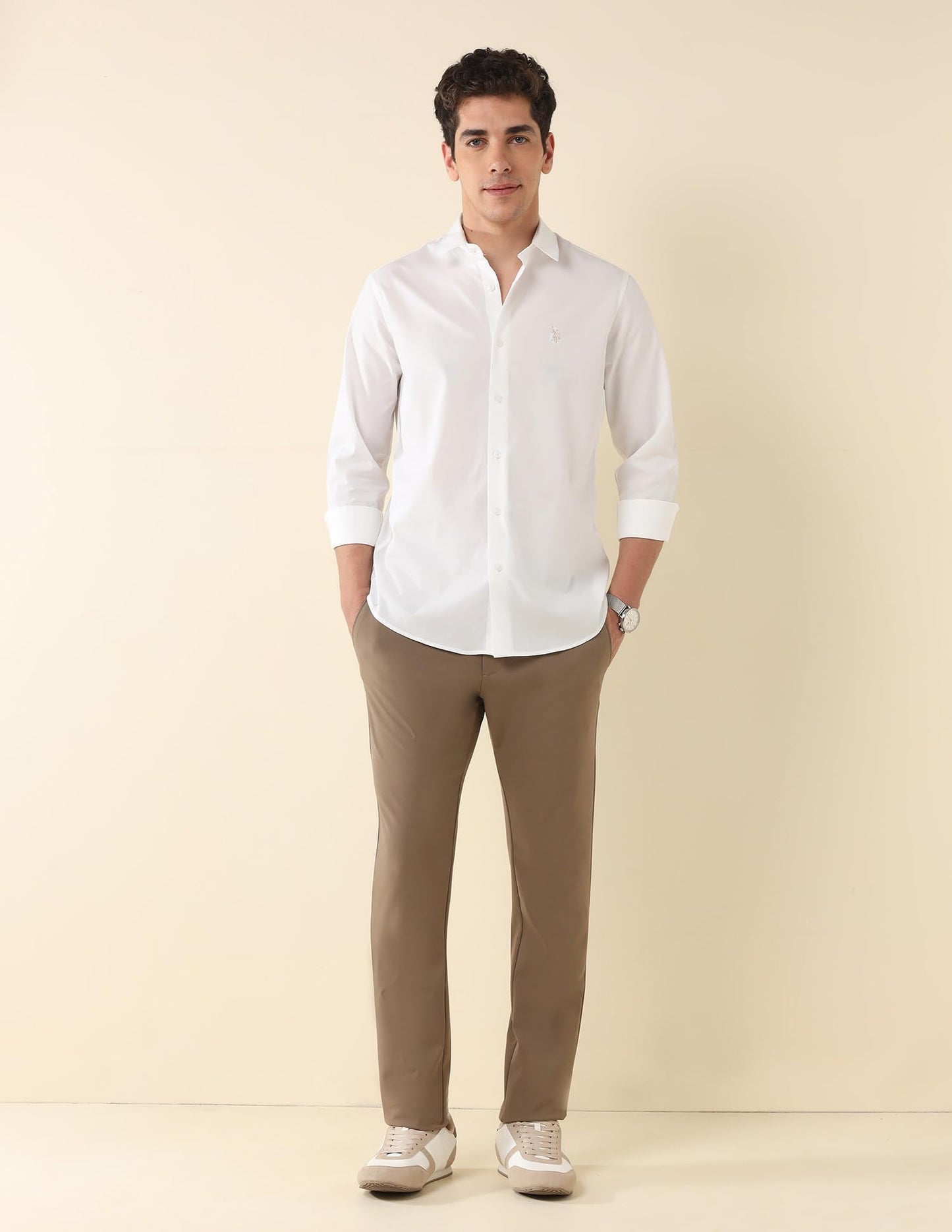 U.S. Polo Assn. Men's Solid Tailored Fit Shirt (USSHT2593_White