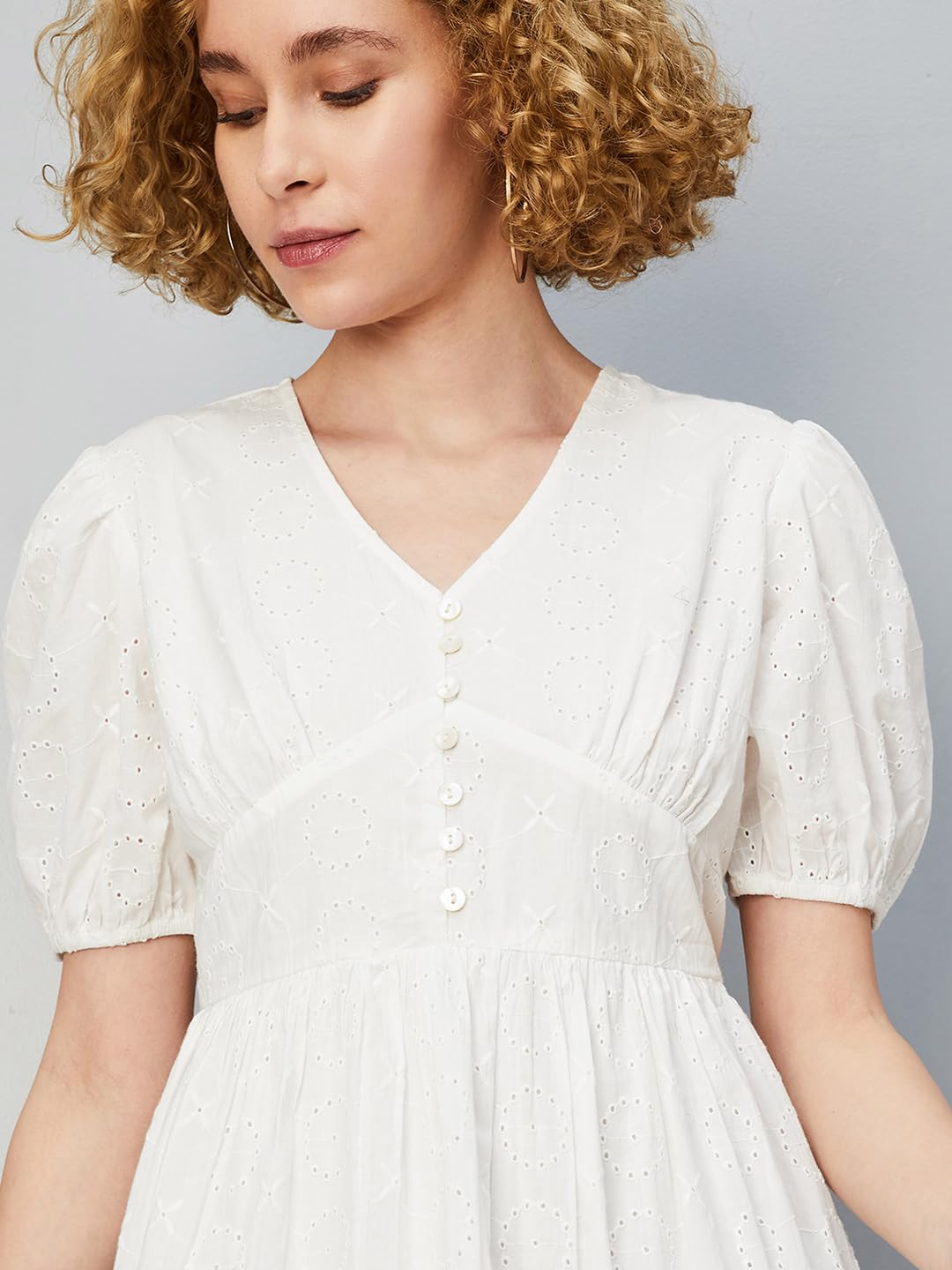 Max Women's Cotton Blend Classic Midi Dress (MDDRS42015_Off White_XL