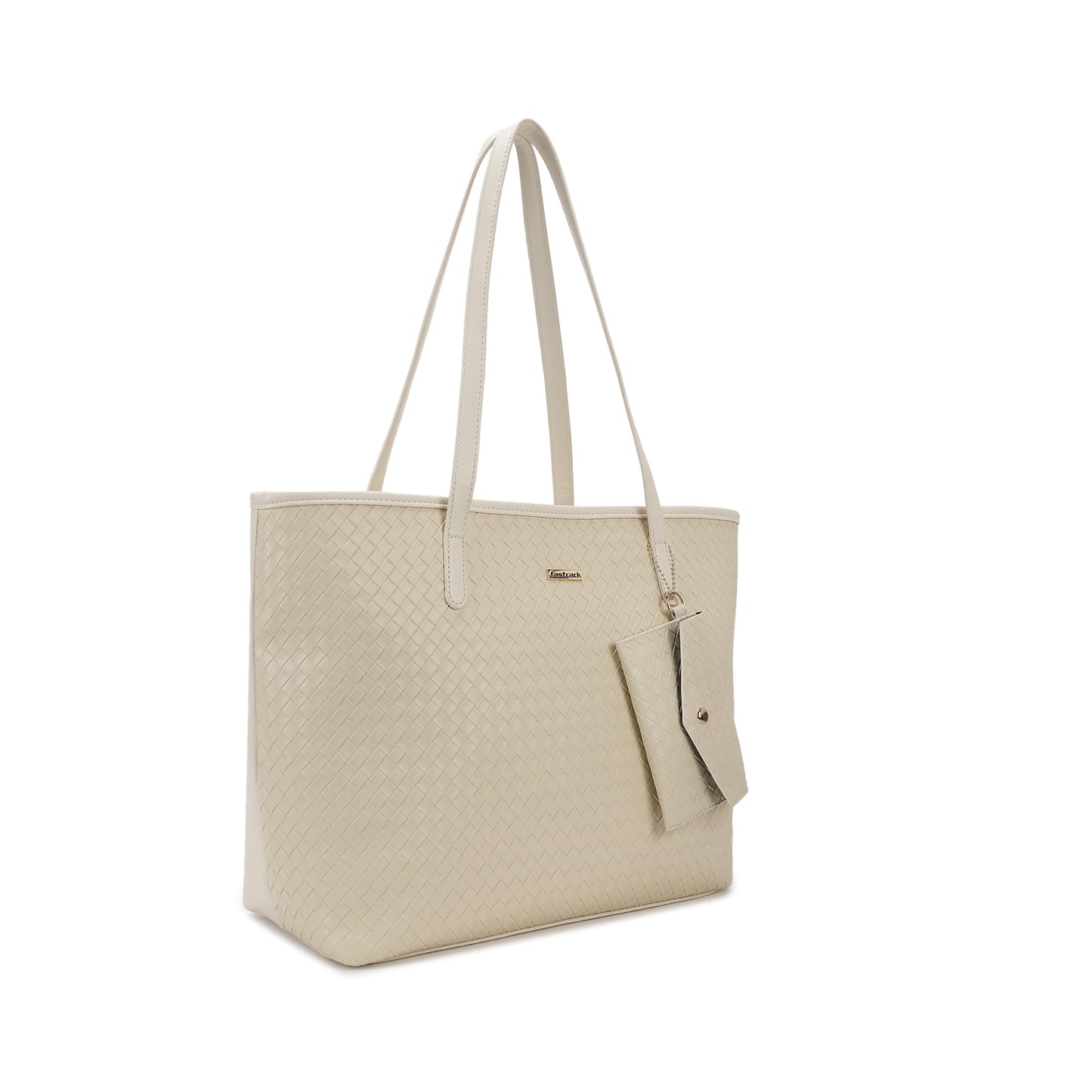 Fastrack Premium Leather Tote Bag For Womens, Ladies And Girls | Embossed Textured Tote Bag For Womens And Girls | Handbag With Spacious Interior And Sturdy Straps, Beige