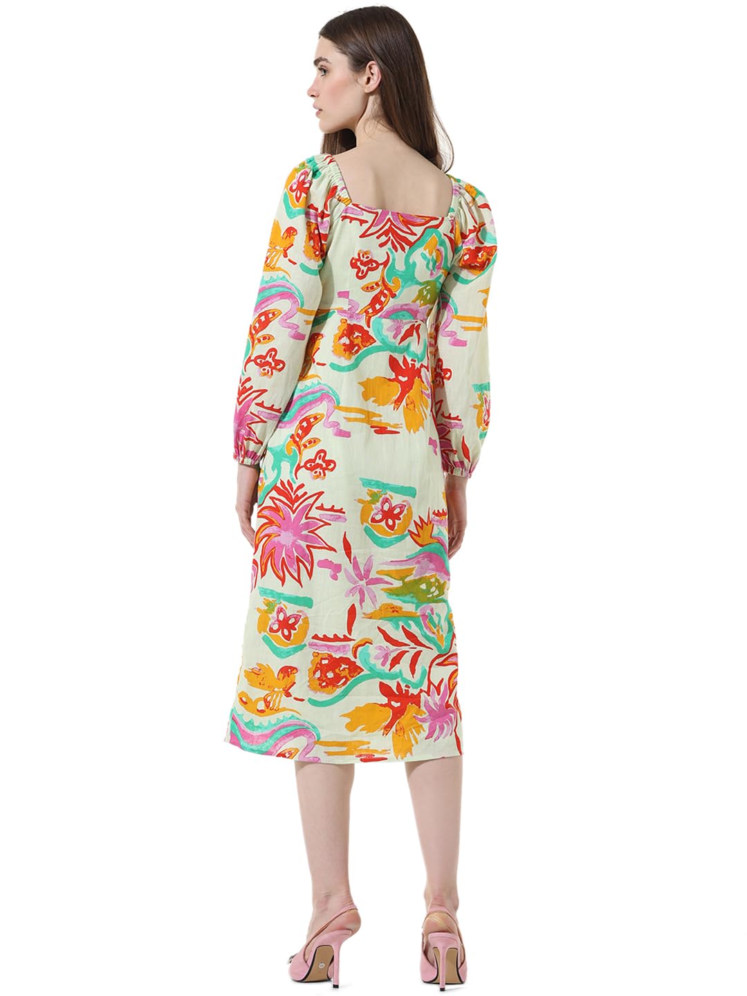 ONLY Women Printed Cotton Blend Green Midi Dress