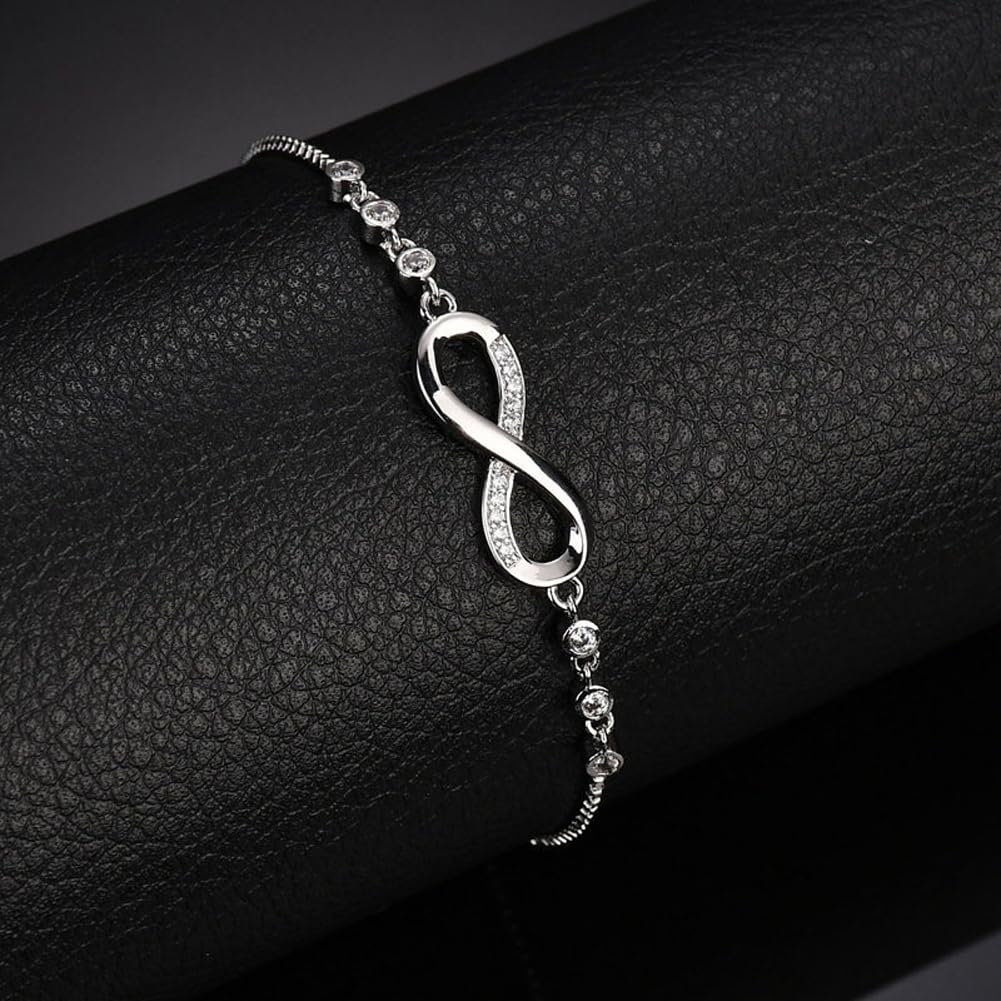Shining Diva Fashion Latest Stylish Infinity Crystal Charm Silver Plated Bracelet for Women and Girls (10672b) Free Size