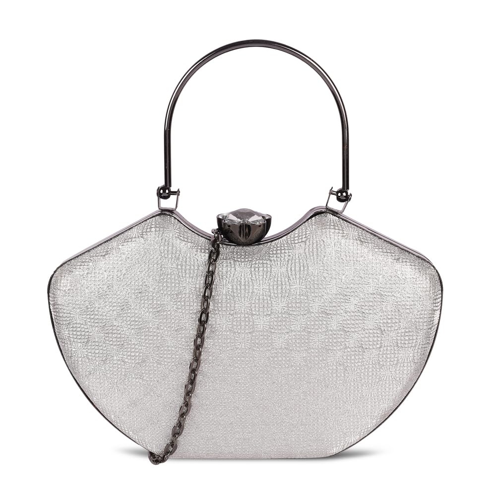 Mochi Women's Silver Fashionable Faux Leather Party Clutch (38-137)