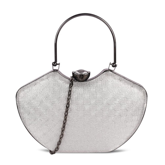 Mochi Women's Silver Fashionable Faux Leather Party Clutch (38-137)