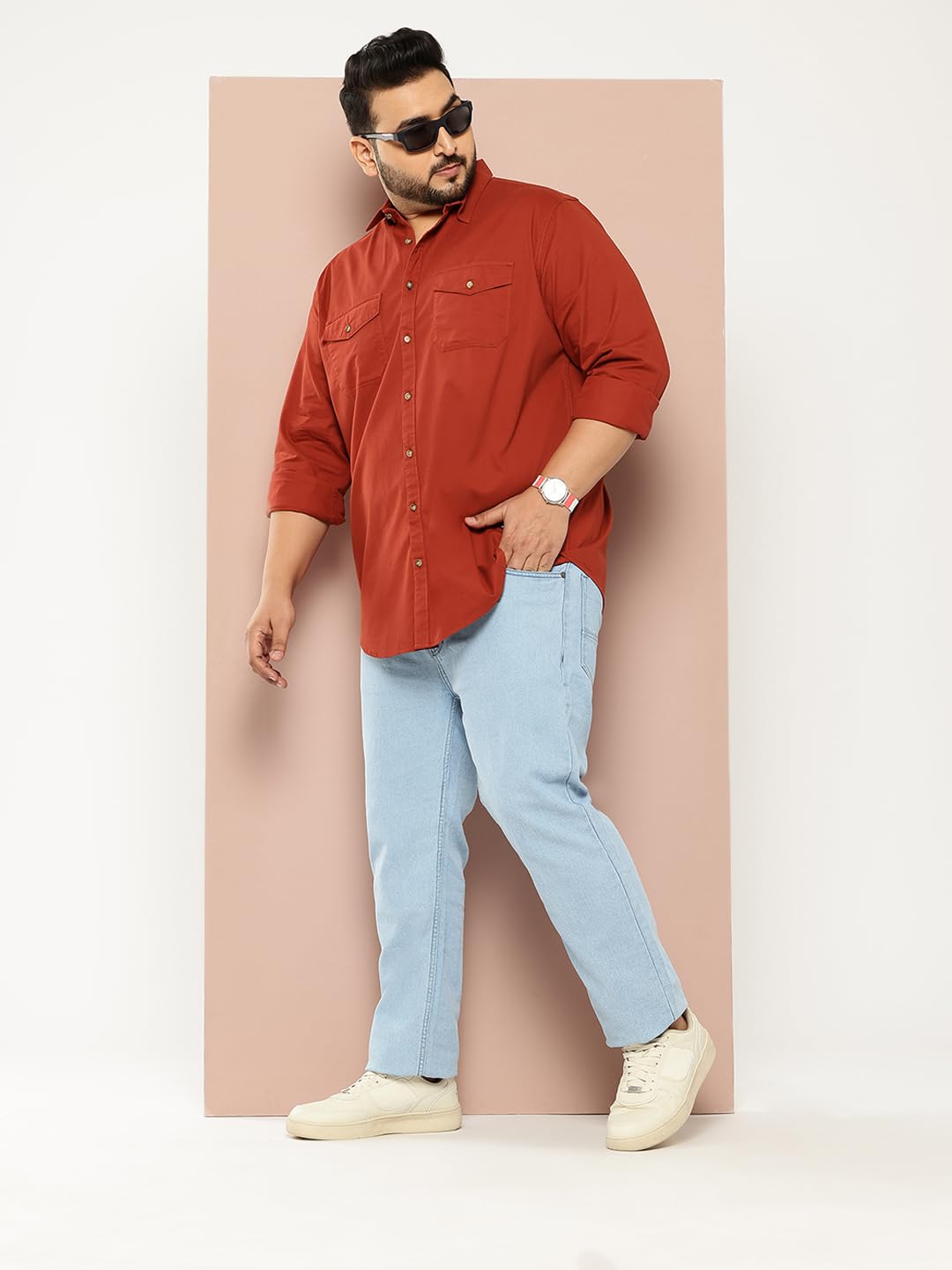 Thomas Scott Men's | Plus Size | Regular Fit | Long Sleeves | Spread Collar | Solid | 2 Flap Pockets | 100% Cotton | Casual | Shirt (TS1168_Rust_3XL)