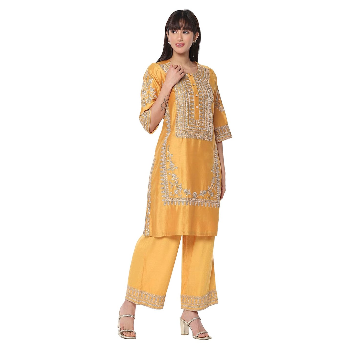 BIBA Women's Cotton Blend Embroidered Kurta Set